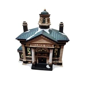 Village Bank Christmas Village House Lighted Ceramic Building SNOW DECOR